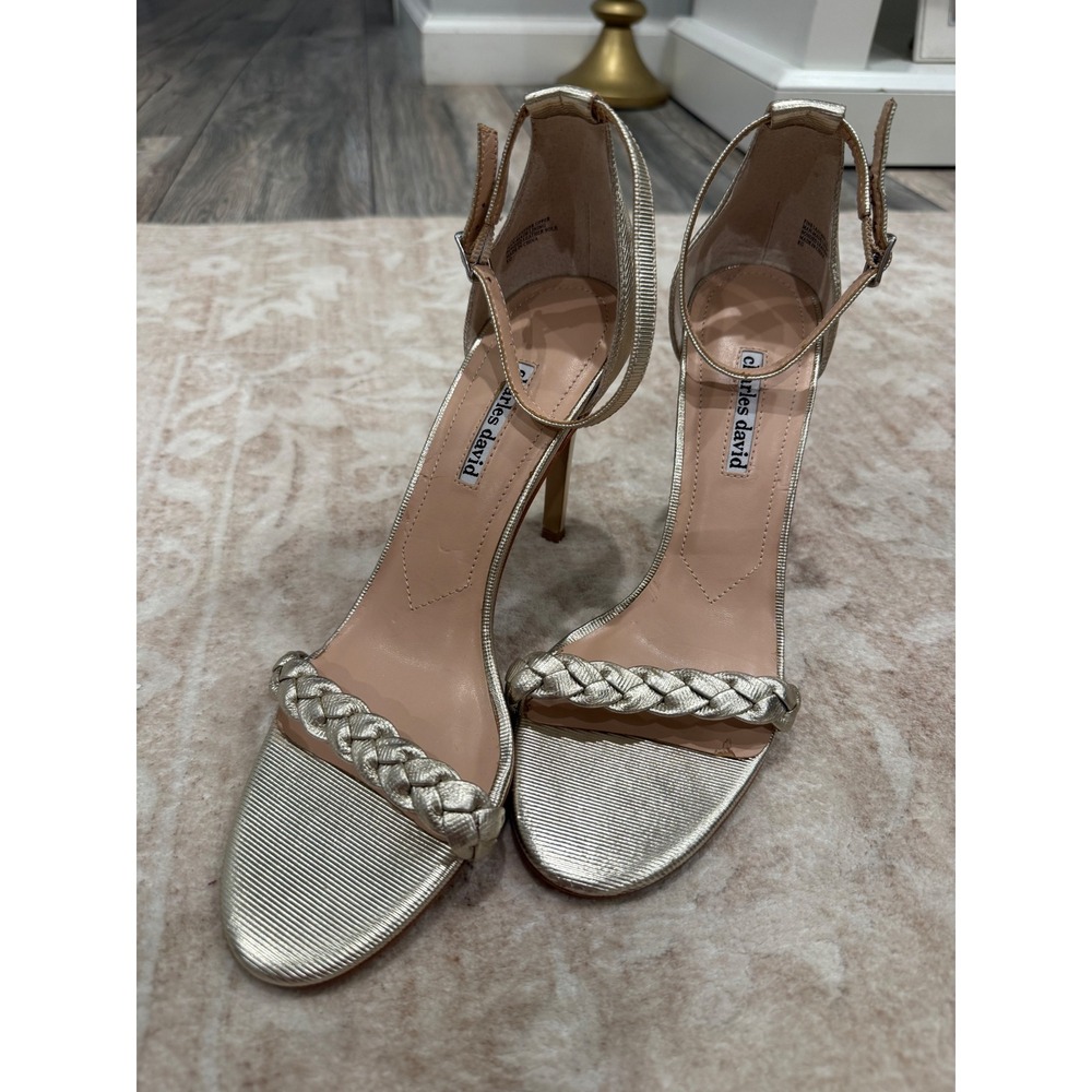 Charles David Gold Metallic Braided Stiletto Heel Ankle Strap Sandals Size 10M